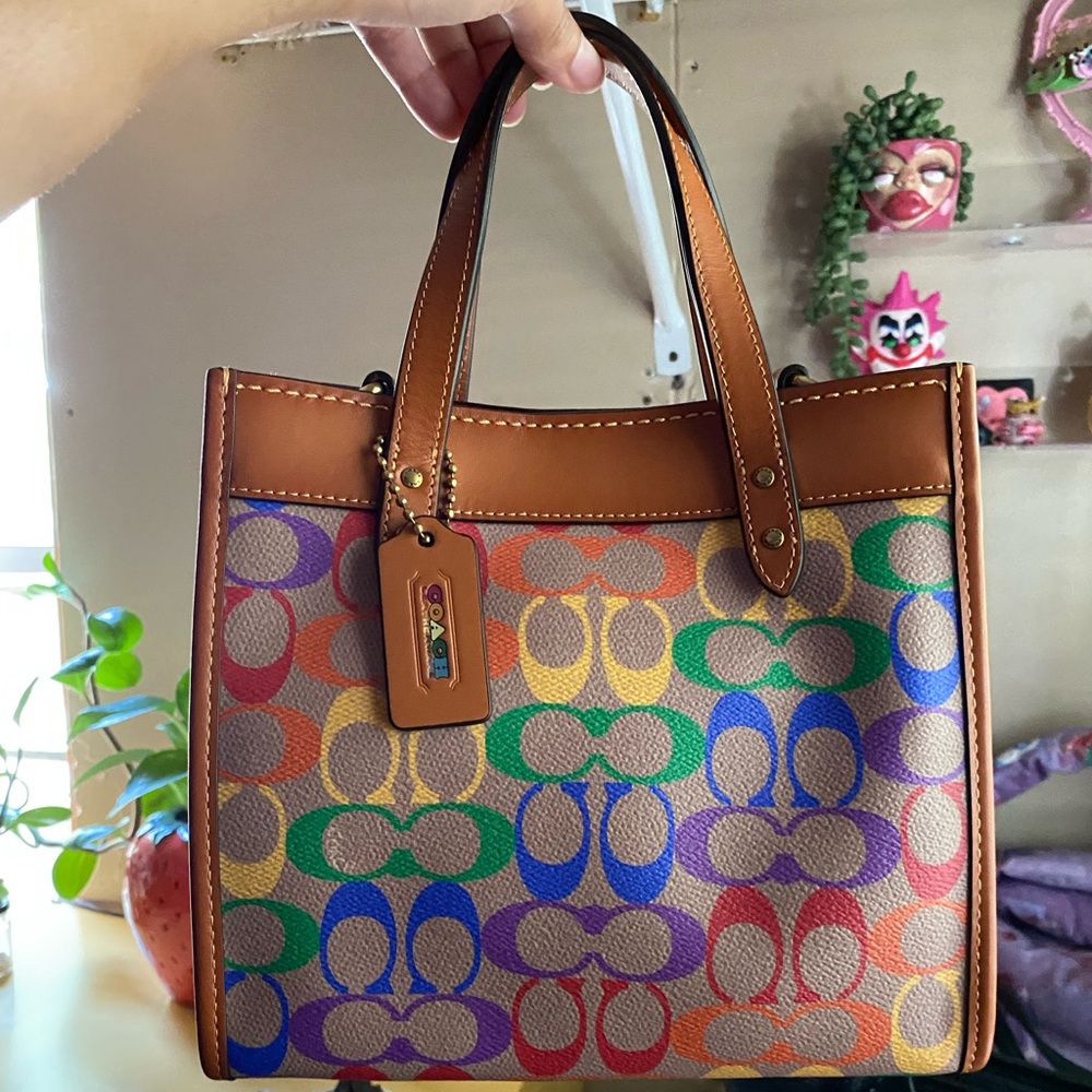 Coach field tote 22 in rainbow signature canvas